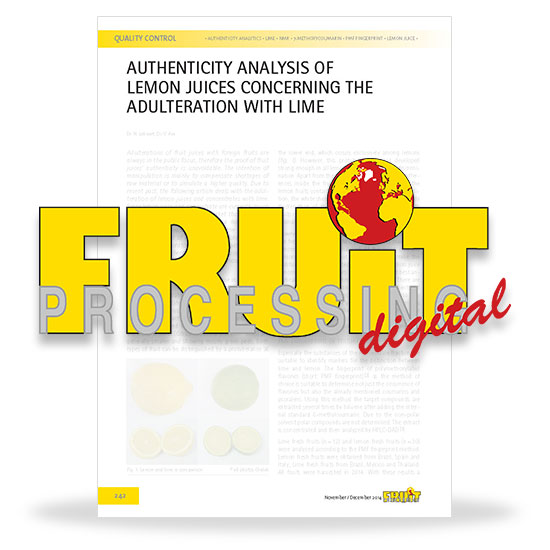 Authenticity analysis of lemon juices concerning the adulteration with lime