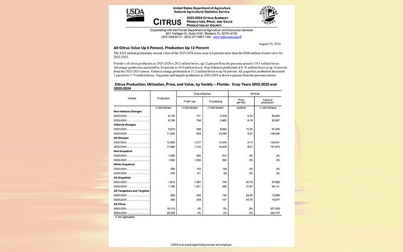 Florida’s all citrus production in 2023-2024