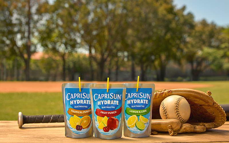 Capri Sun Hydrate delivers electrolytes, Vitamin E and 50 percent less sugar than the leading regular sports drinks*